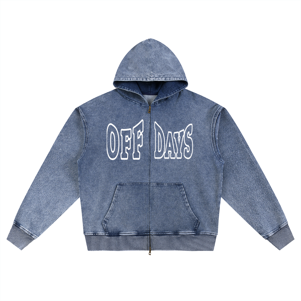 Snow Wash Oversized Zip-Up Hoodie