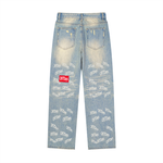 Sun Fade Raw Hem Denim Jeans
