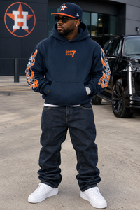 World Tour Oversize Fleeced Hoodie Navy